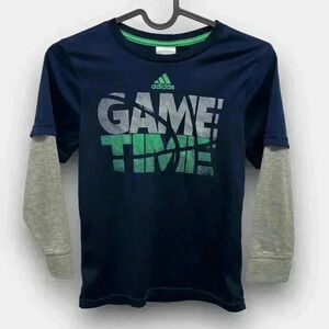 ADIDAS long‎ layered sleeve boys t-shirt size 7 blue with grey